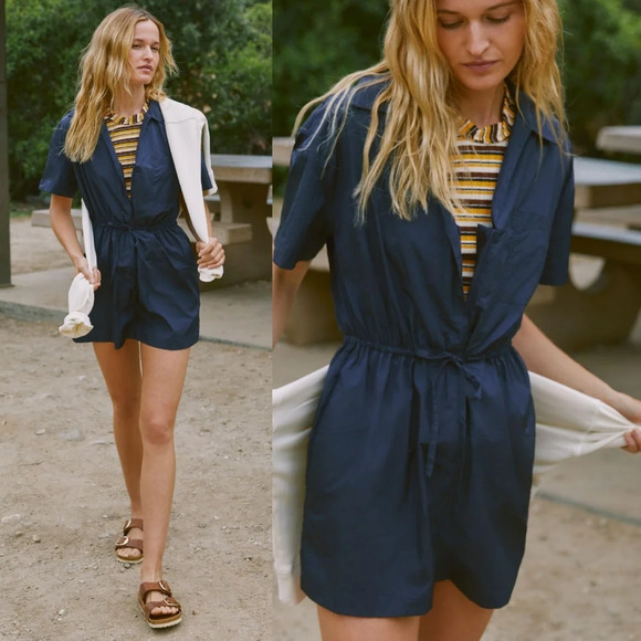 Sweaty Betty Pants - Sweaty Betty Anytime Short Sleeve Navy Romper 10 Athlesure Lightweight Casual